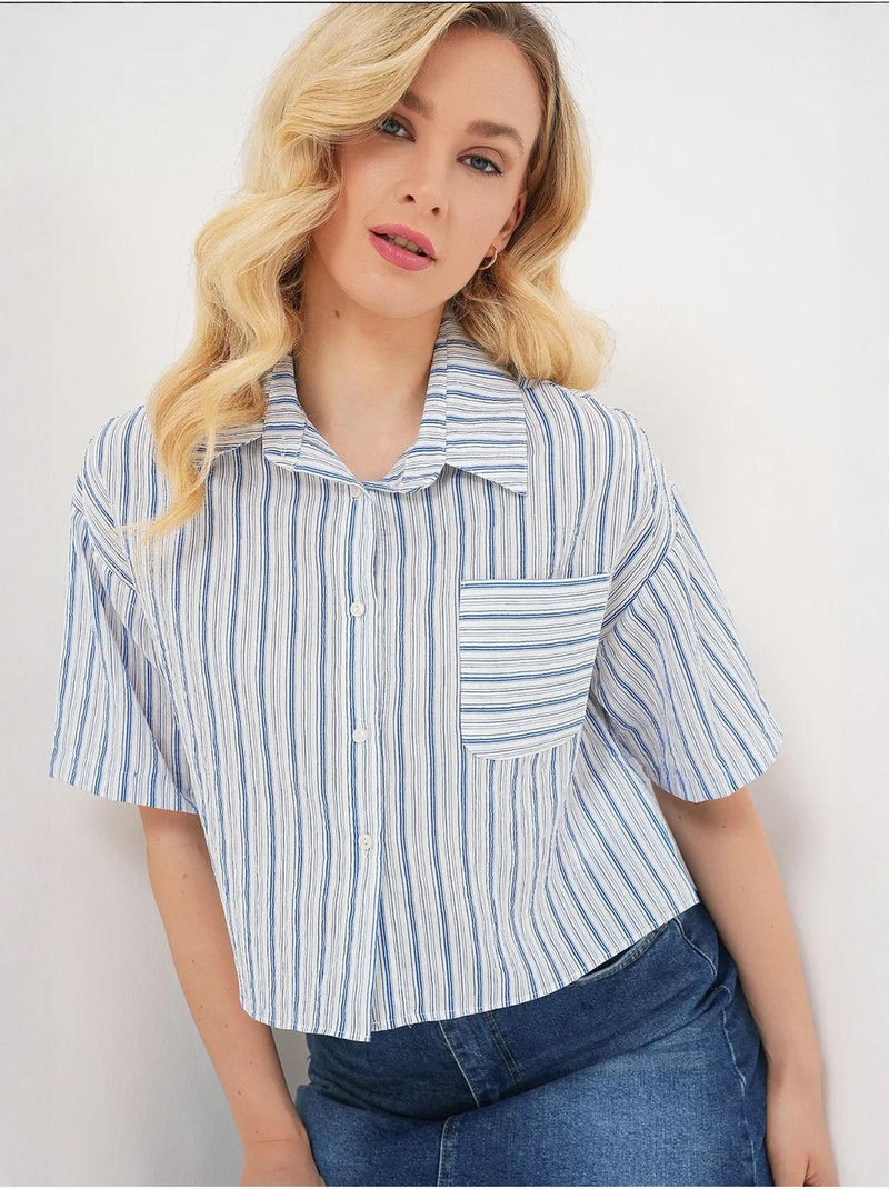 Camicia cropped a righe con tasca bdart Blu chiaro - Kiabi