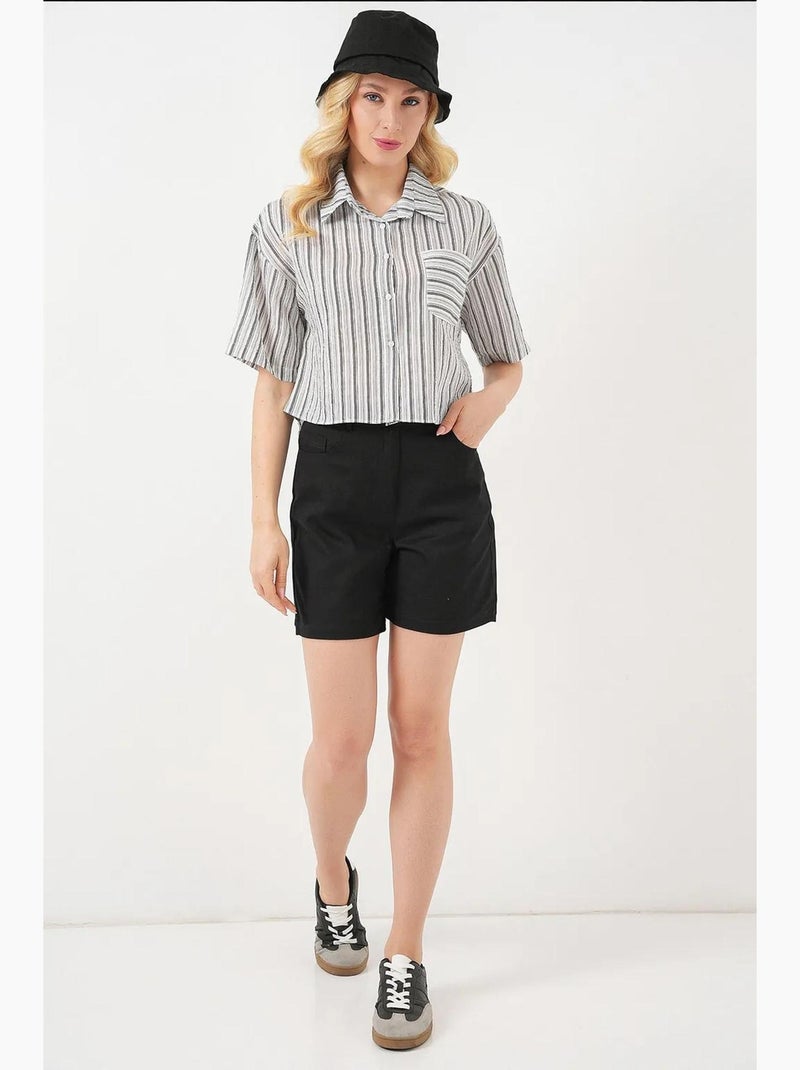 Camicia cropped a righe con tasca bdart Nero - Kiabi