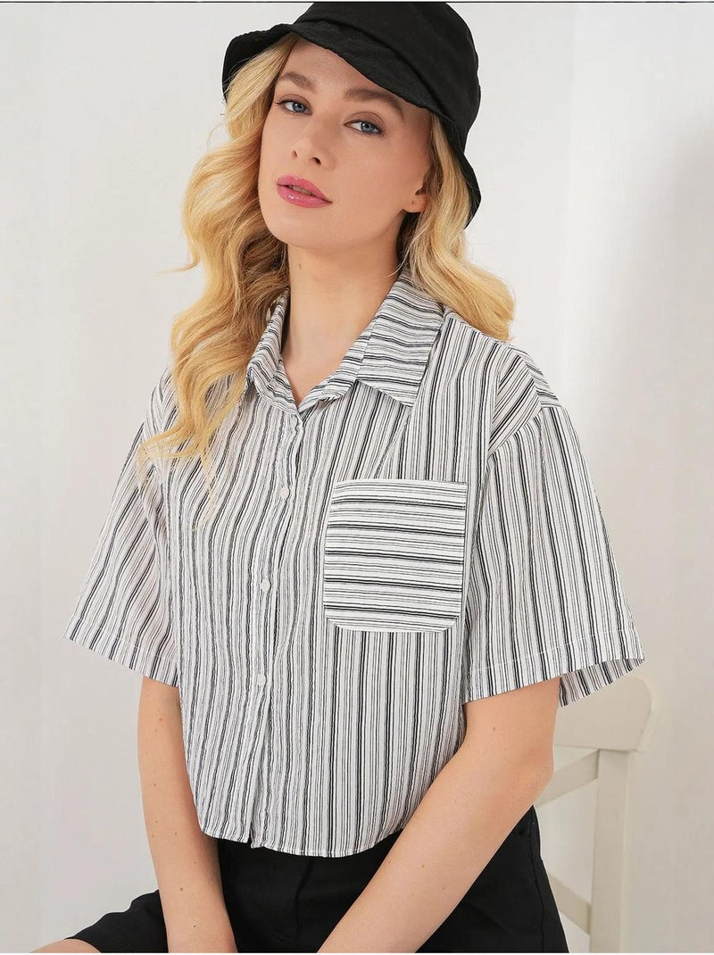 Camicia cropped a righe con tasca bdart Nero - Kiabi