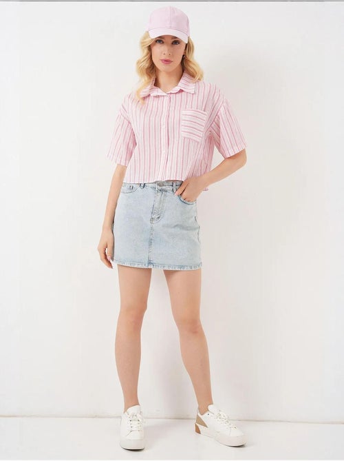 Camicia cropped a righe con tasca bdart - Kiabi Camicia cropped a righe con tasca bdart - Kiabi
