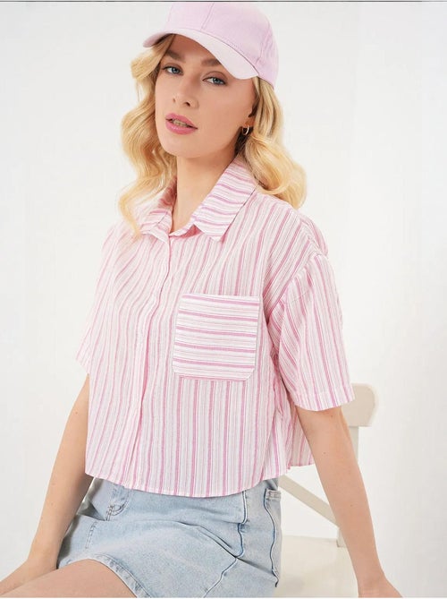 Camicia cropped a righe con tasca bdart - Kiabi Camicia cropped a righe con tasca bdart - Kiabi
