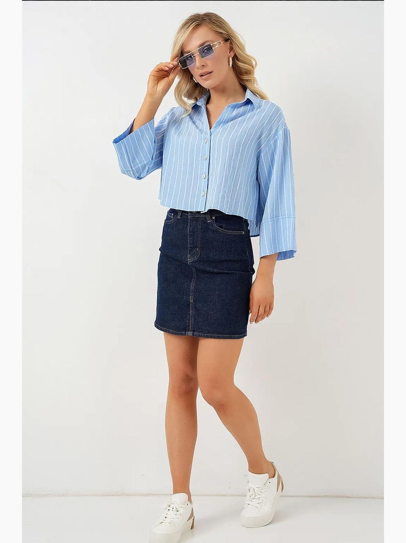 Camicia cropped a righe oversize con chiusura a bottoni bdart Blu chiaro - Kiabi