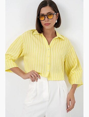 Camicia cropped a righe oversize con chiusura a bottoni bdart
