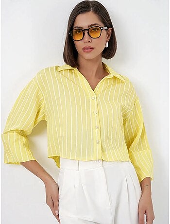 Camicia cropped a righe oversize con chiusura a bottoni bdart