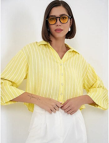 Camicia cropped a righe oversize con chiusura a bottoni bdart