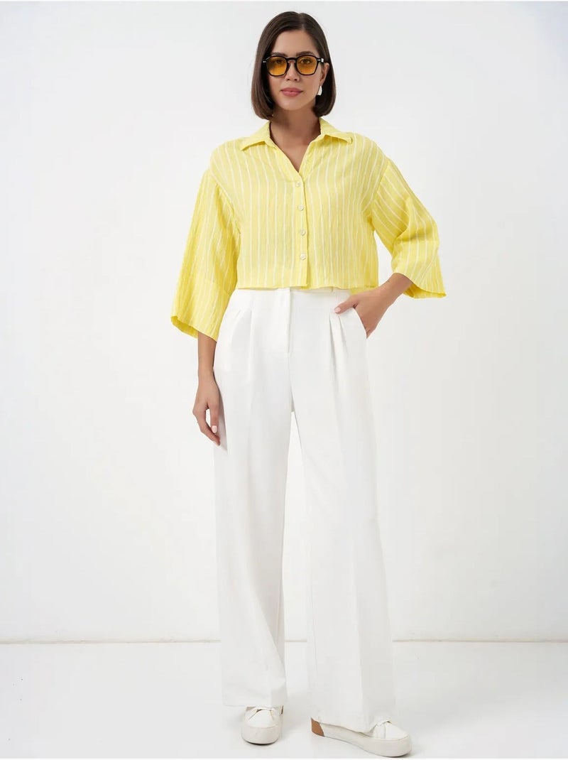 Camicia cropped a righe oversize con chiusura a bottoni bdart Giallo limone - Kiabi