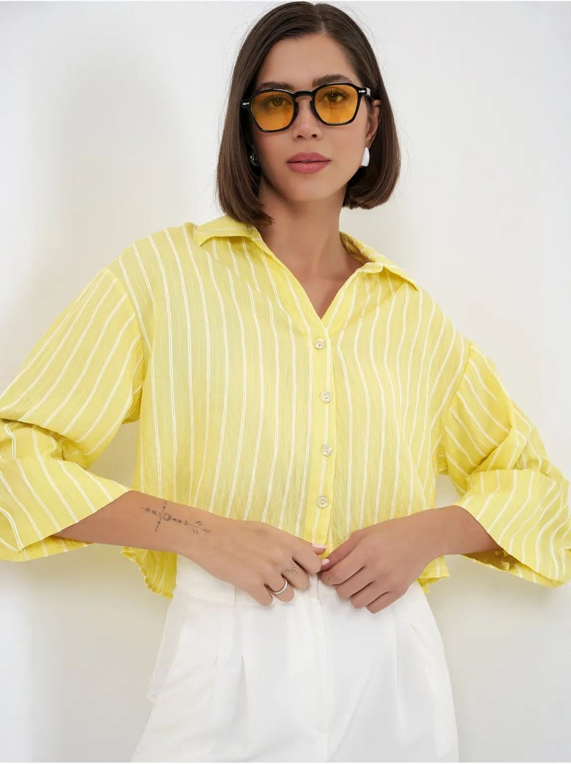 Camicia cropped a righe oversize con chiusura a bottoni bdart Giallo limone - Kiabi