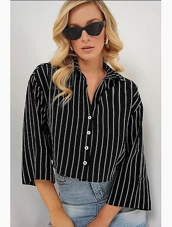 Camicia cropped a righe oversize con chiusura a bottoni bdart