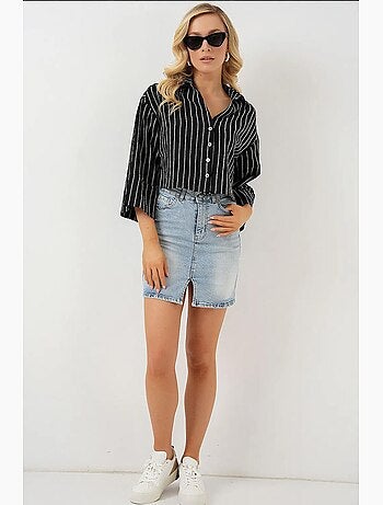 Camicia cropped a righe oversize con chiusura a bottoni bdart