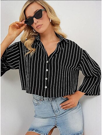 Camicia cropped a righe oversize con chiusura a bottoni bdart