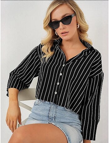 Camicia cropped a righe oversize con chiusura a bottoni bdart