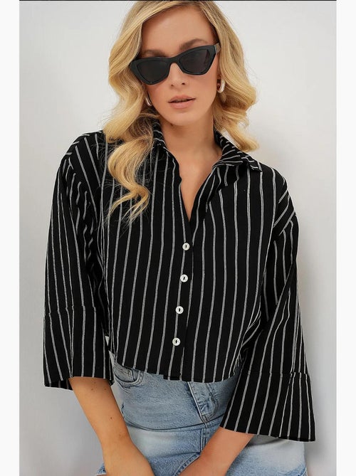 Camicia cropped a righe oversize con chiusura a bottoni bdart - Kiabi