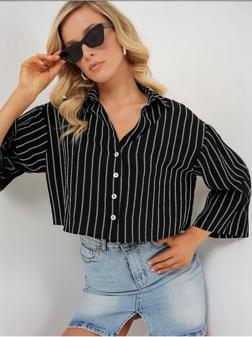 Camicia cropped a righe oversize con chiusura a bottoni bdart - Kiabi