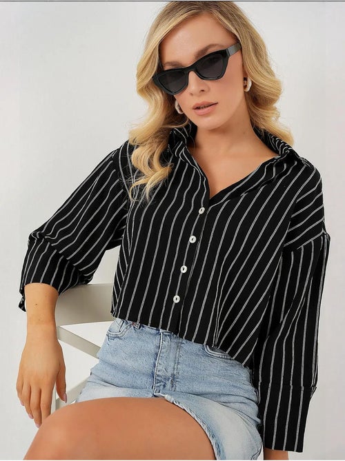 Camicia cropped a righe oversize con chiusura a bottoni bdart - Kiabi
