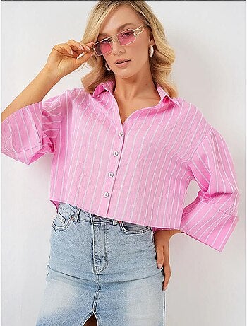 Camicia cropped a righe oversize con chiusura a bottoni bdart