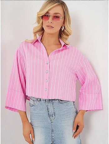 Camicia cropped a righe oversize con chiusura a bottoni bdart