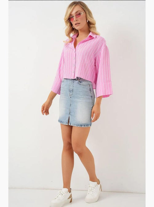 Camicia cropped a righe oversize con chiusura a bottoni bdart - Kiabi