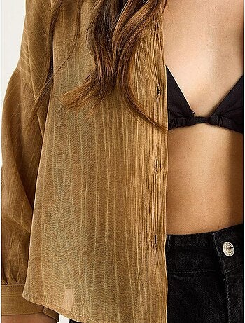Camicia cropped a righe testurizzate con chiusura a bottoni e taschino lucci