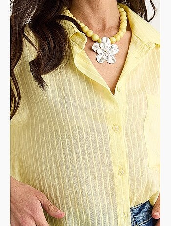 Camicia cropped a righe testurizzate con chiusura a bottoni e taschino lucci