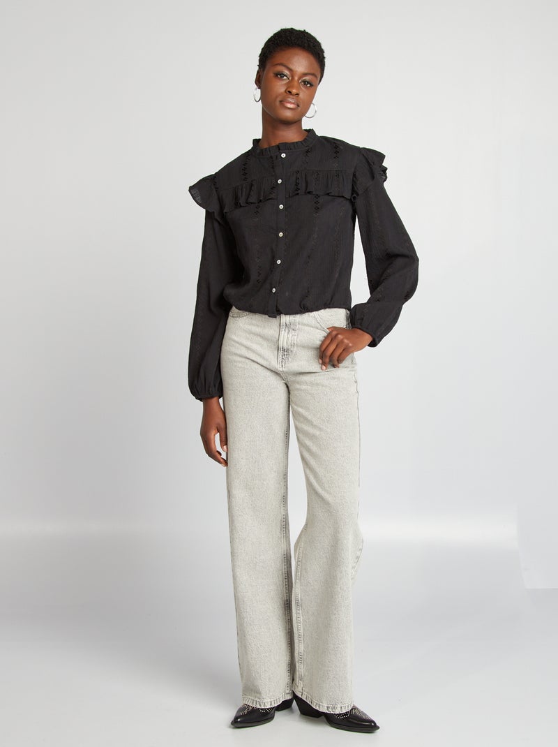 Camicia cropped con volant nero - Kiabi
