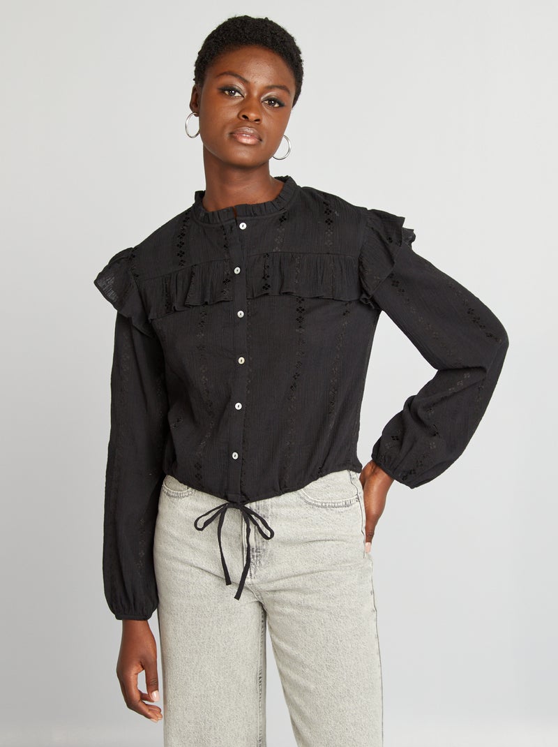 Camicia cropped con volant nero - Kiabi