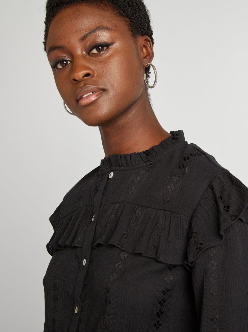 Camicia cropped con volant nero - Kiabi