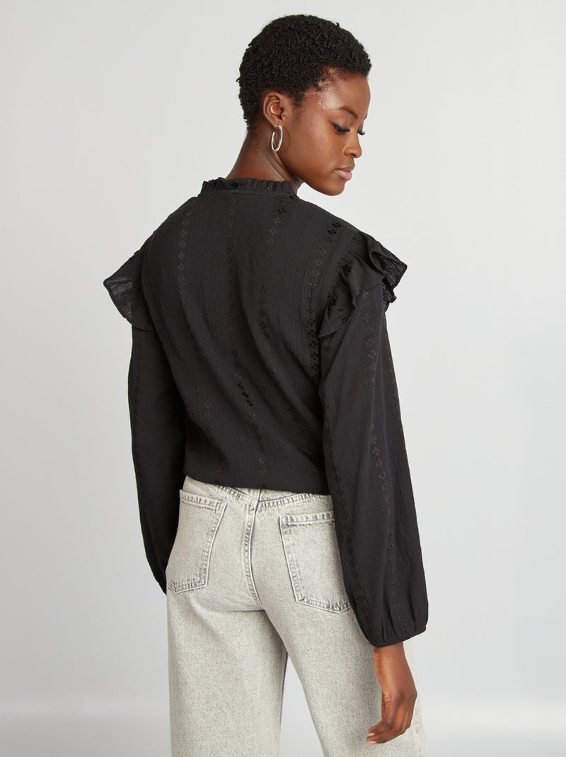 Camicia cropped con volant nero - Kiabi