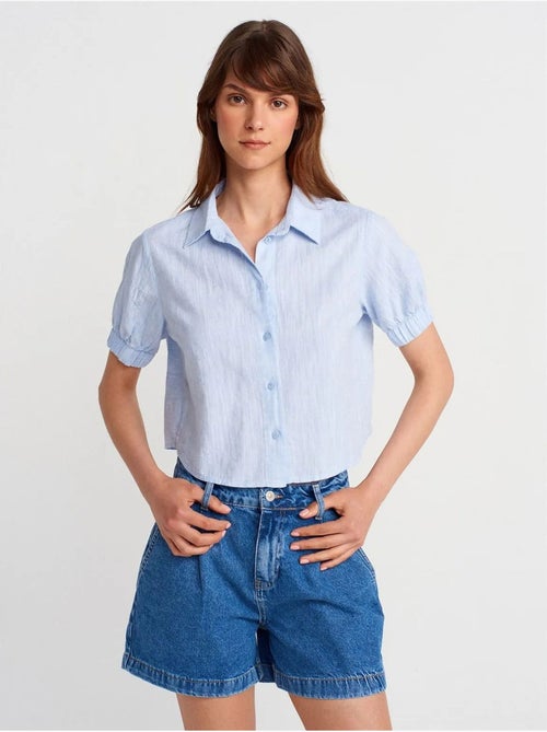 Camicia cropped da donna in misto lino dilvin - Kiabi Camicia cropped da donna in misto lino dilvin - Kiabi