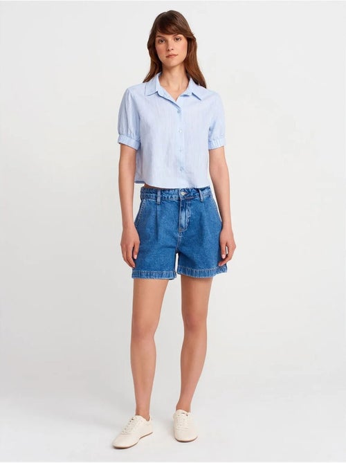 Camicia cropped da donna in misto lino dilvin - Kiabi Camicia cropped da donna in misto lino dilvin - Kiabi