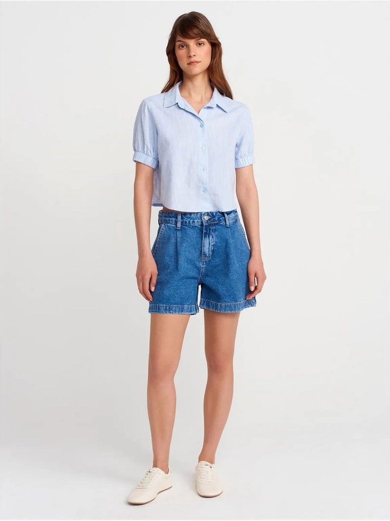 Camicia cropped da donna in misto lino dilvin Blu cielo - Kiabi