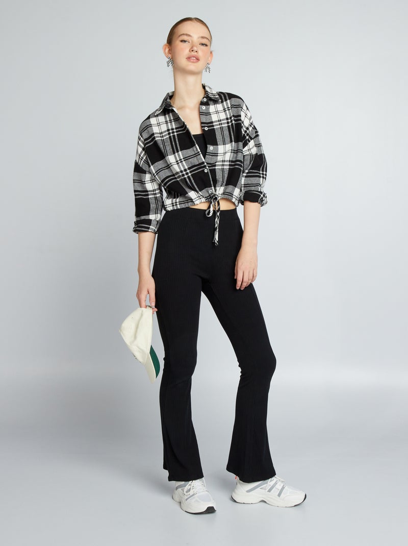 Camicia cropped in flanella NERO - Kiabi