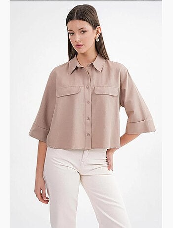 Camicia cropped in popeline a maniche corte mixray