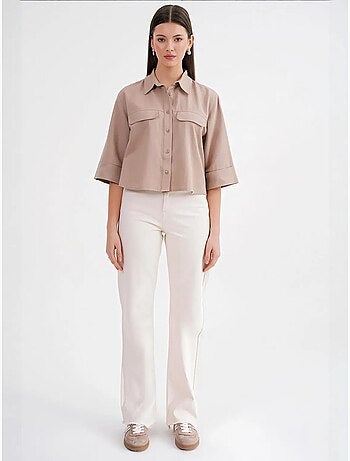 Camicia cropped in popeline a maniche corte mixray