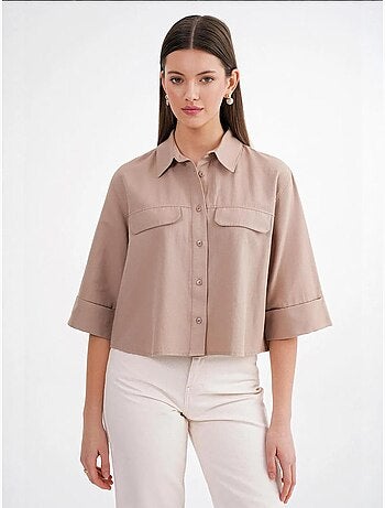 Camicia cropped in popeline a maniche corte mixray
