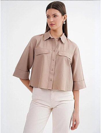 Camicia cropped in popeline a maniche corte mixray