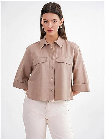 Camicia cropped in popeline a maniche corte mixray