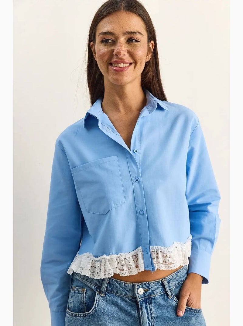 Camicia cropped in popeline da donna lucci Blu cielo - Kiabi