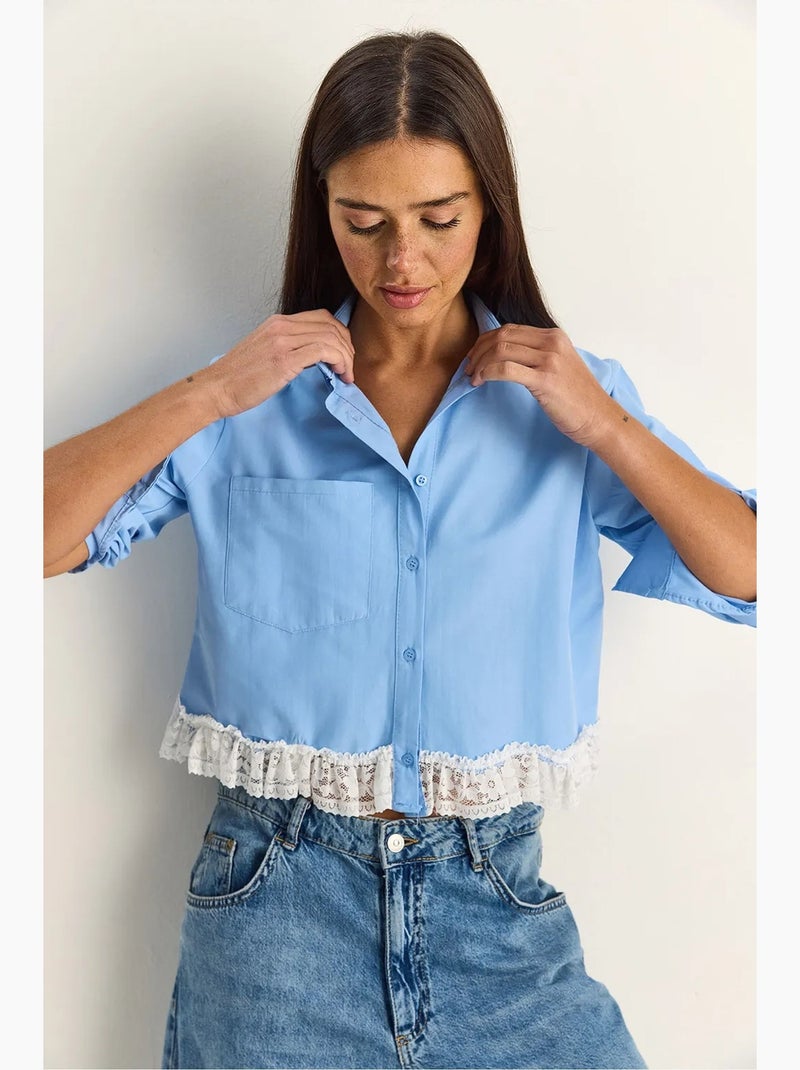 Camicia cropped in popeline da donna lucci Blu cielo - Kiabi