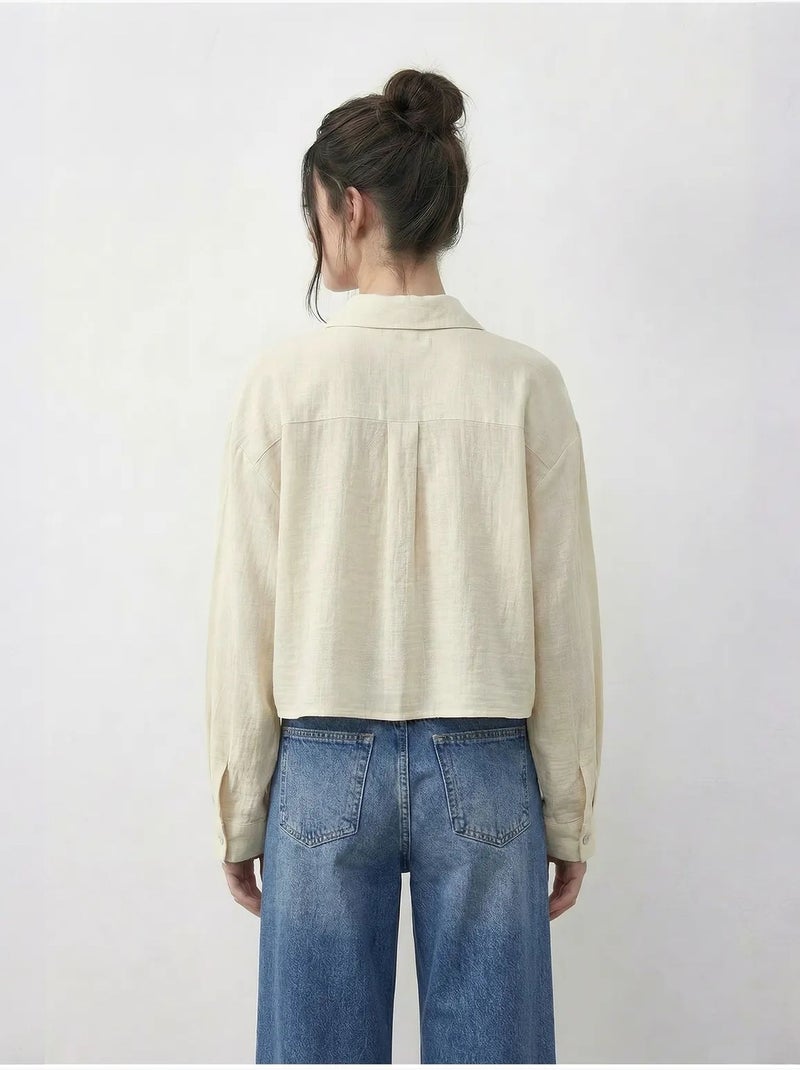 Camicia cropped ricamata con chiusura a bottoni lucci Crema - Kiabi