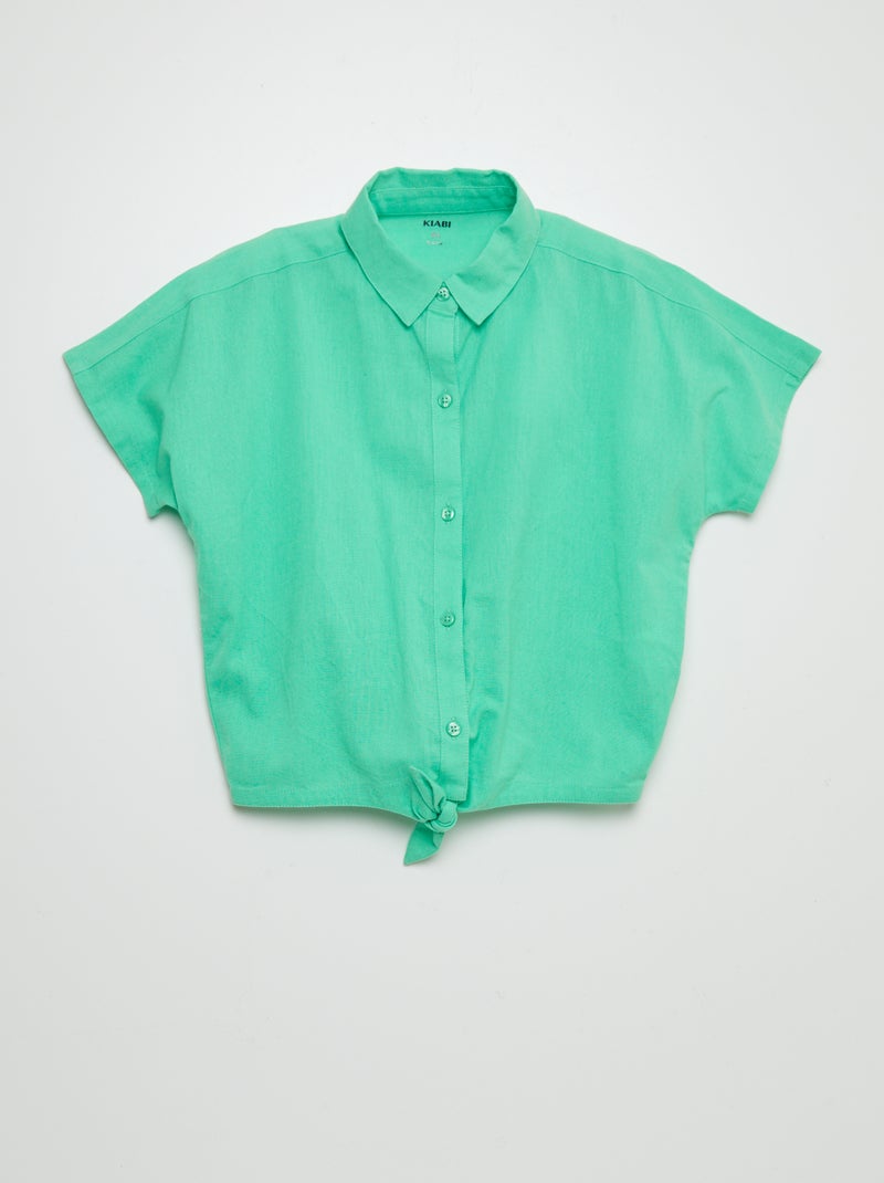 Camicia da annodare in cotone e lino VERDE - Kiabi