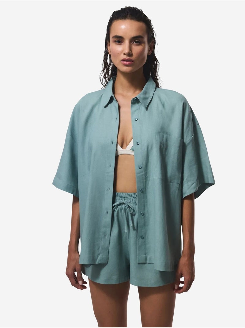 Camicia da donna con colletto classico pl7l2d2s25iy penti Verde menta - Kiabi