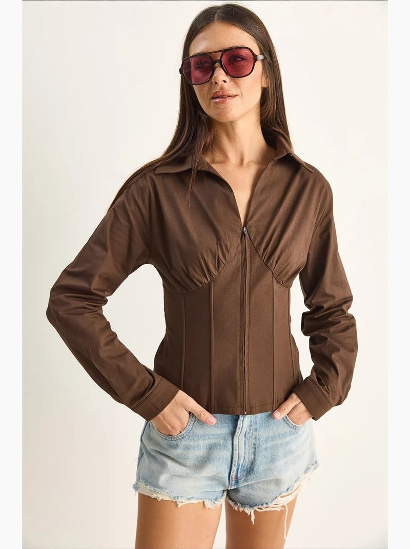 Camicia da donna in cotone e poliestere lucci Marrone - Kiabi