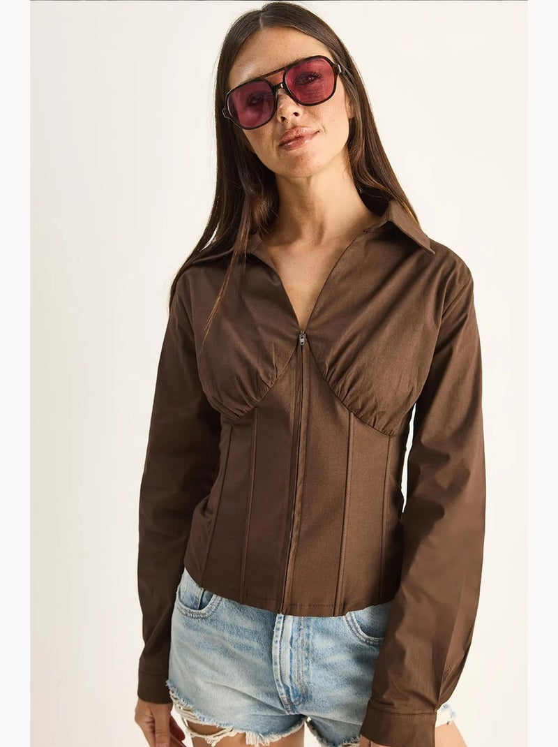 Camicia da donna in cotone e poliestere lucci Marrone - Kiabi
