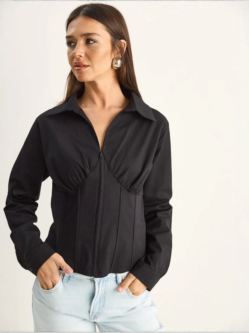 Camicia da donna in cotone e poliestere lucci Nero - Kiabi