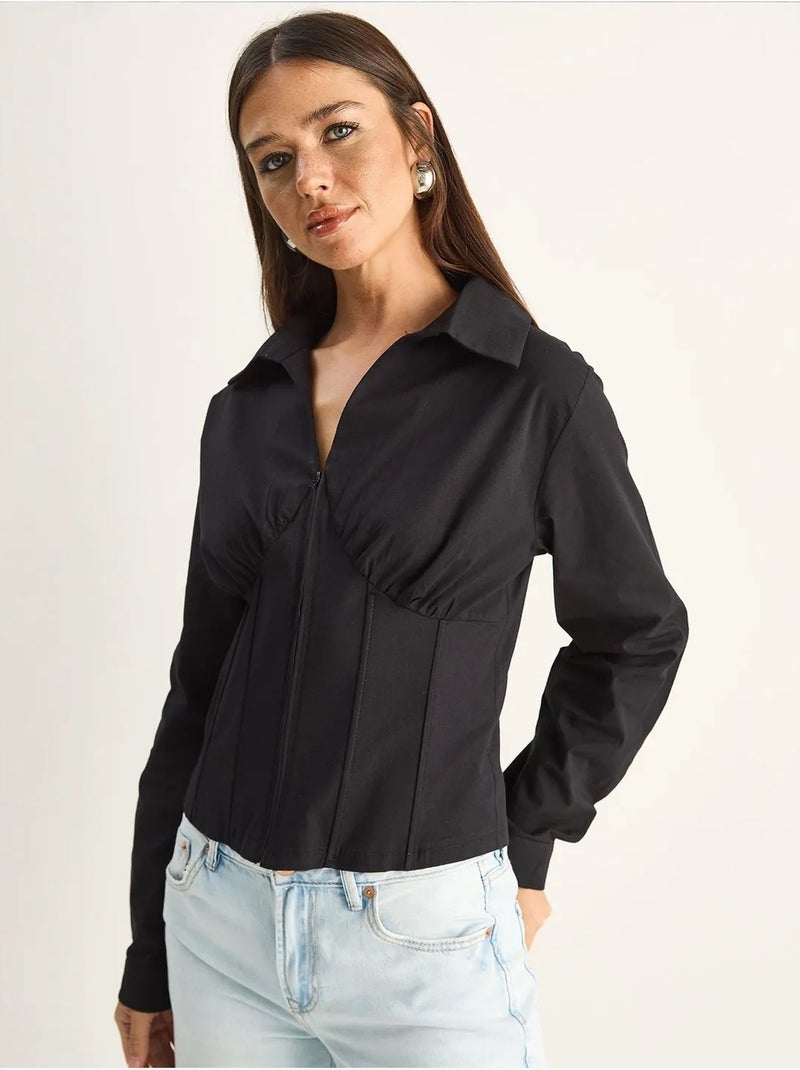 Camicia da donna in cotone e poliestere lucci Nero - Kiabi