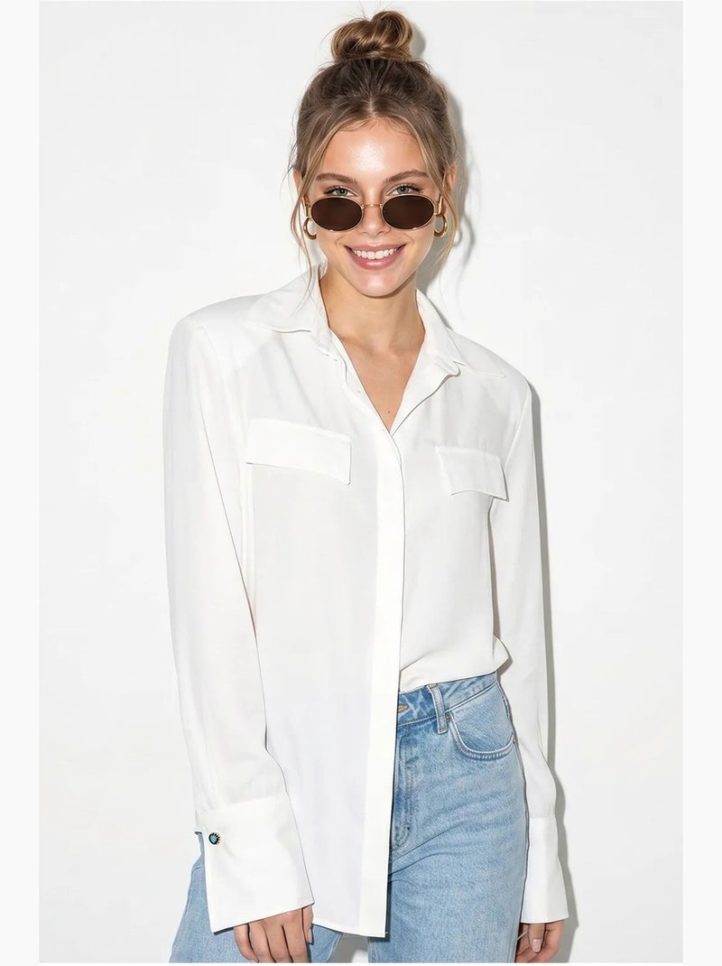 Camicia da donna in crepe tessuto a vestibilità regolare lucci Bianco - Kiabi