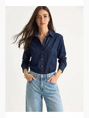 Camicia da donna in denim di cotone lucci
