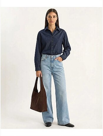 Camicia da donna in denim di cotone lucci