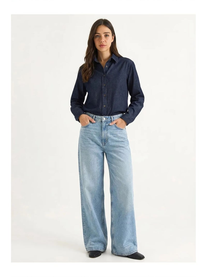 Camicia da donna in denim di cotone lucci Blu oltremare - Kiabi