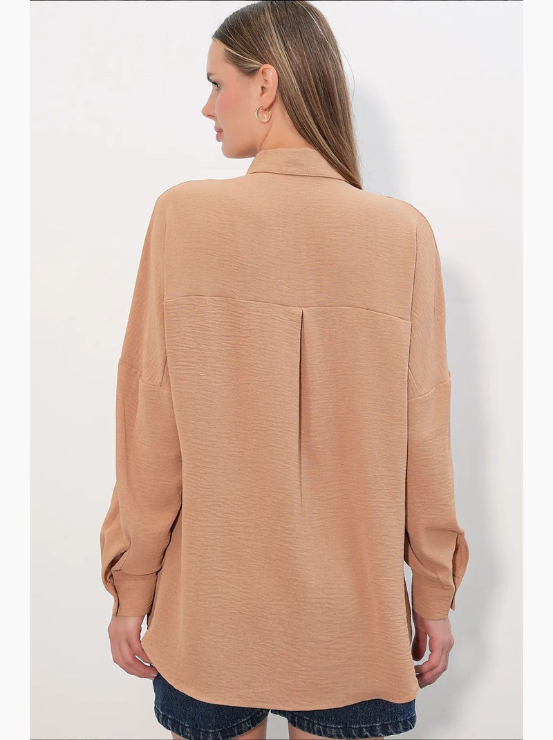 Camicia da donna in poliestere elasticizzato bdart Cammello - Kiabi